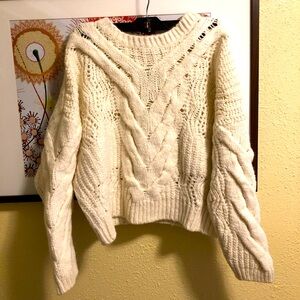 I R O PARIS Winter White Chunky Cable Knit Drop shoulder Sweater XL Wool/Alpaca